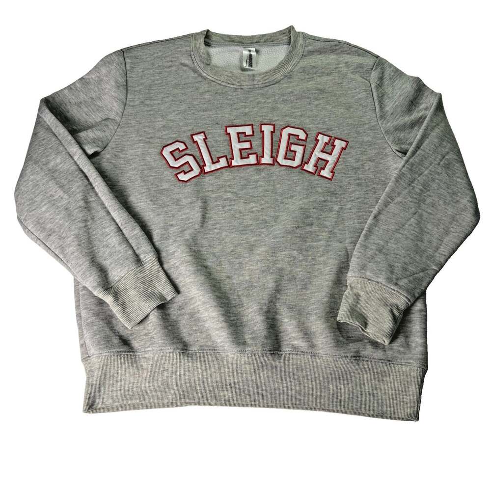 Sleigh Christmas Embroidered Patch Crewneck Sweatshirt Women's Sz Large Grey Red
